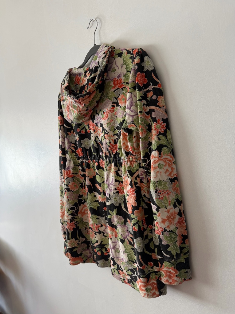 Lucky Brand Black Floral Zip Hoodie with Coral and Green Accents M - Picture 10 of 11